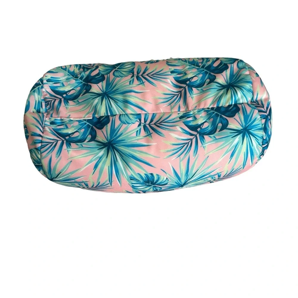 Pink and blue green neck roll pillow, tropical